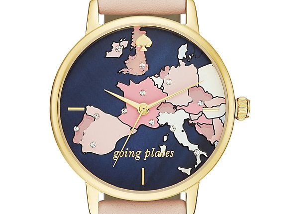 ساعة منقوشة برسمة خريطة العالم من كيت سبيد