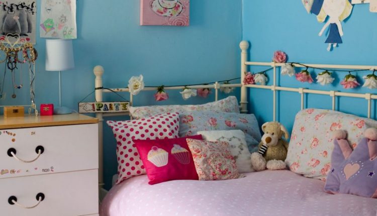 Bright blue childs bedroom